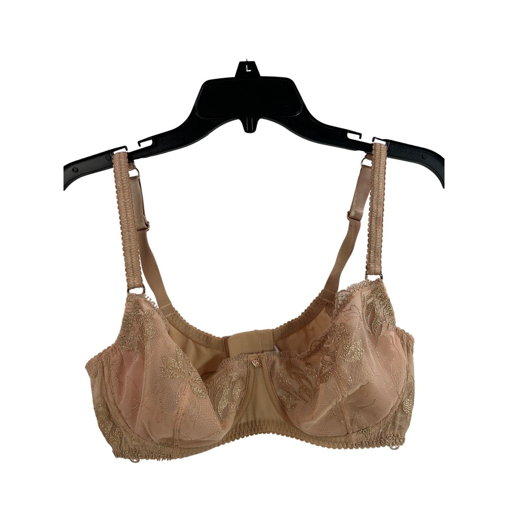 Sofia Intimates Bra 38D Tan Gold Metallic Floral Lace Underwire Women